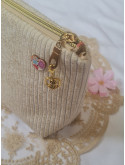Grande trousse en velours côtelé beige lurex doré
