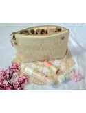 Grande trousse en velours côtelé beige lurex doré