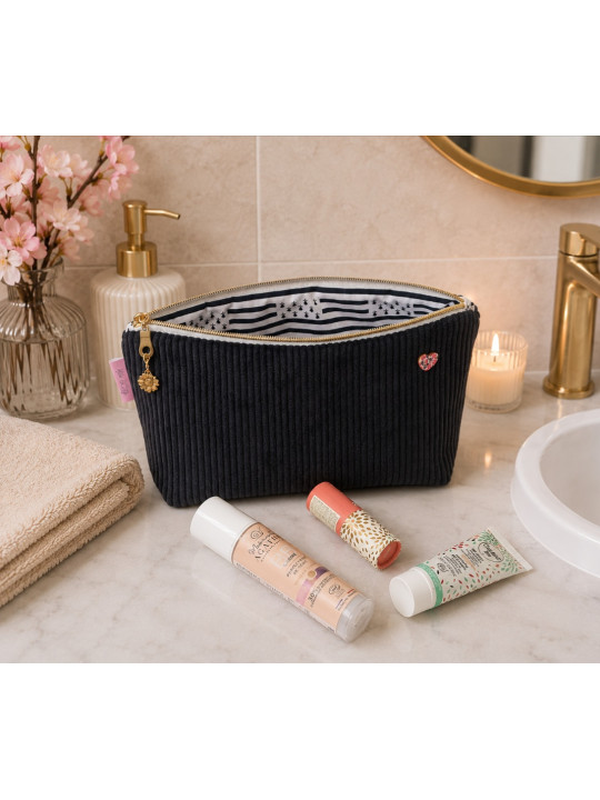 Grande trousse en velours côtelé noir et drapeau breton