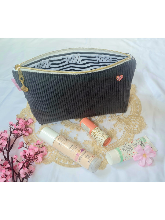 Grande trousse en velours côtelé noir et drapeau breton