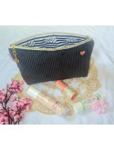 Grande trousse en velours côtelé noir et drapeau breton