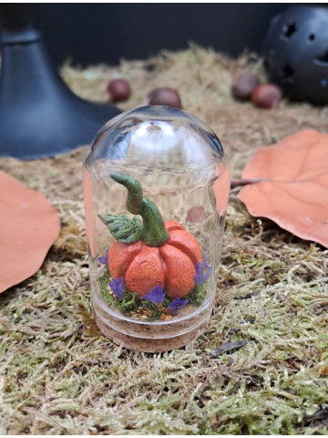 Collection Automne - Mini monde citrouille et fleurs violettes 
