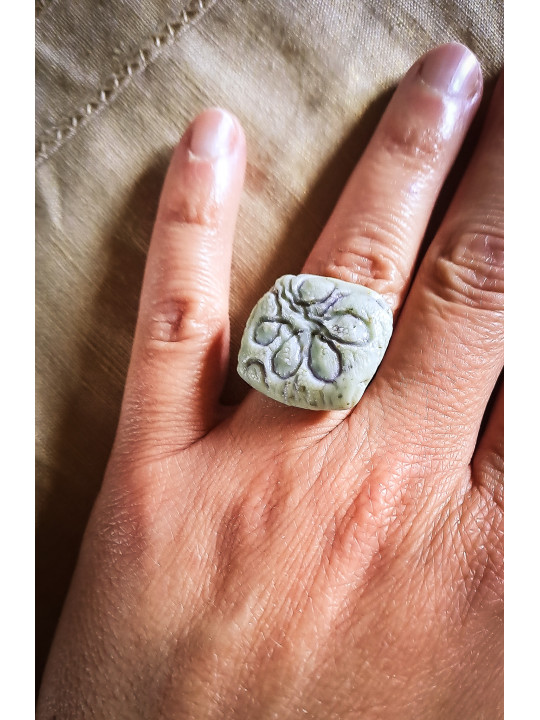 Parure Bague & Bracelet en Argile Polymère – Pistache Texturée | Pièce Unique