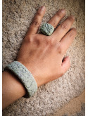 Parure Bague & Bracelet en Argile Polymère – Pistache Texturée | Pièce Unique