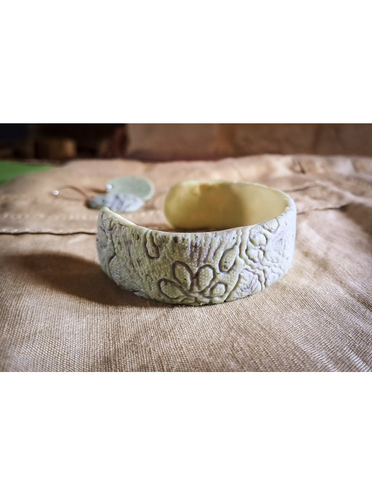 Parure Bague & Bracelet en Argile Polymère – Pistache Texturée | Pièce Unique