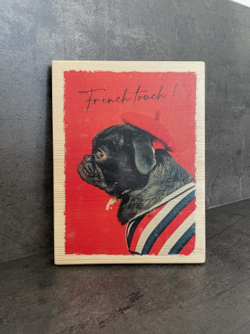 Photo sur bois bulldog French Touch 15x20cm