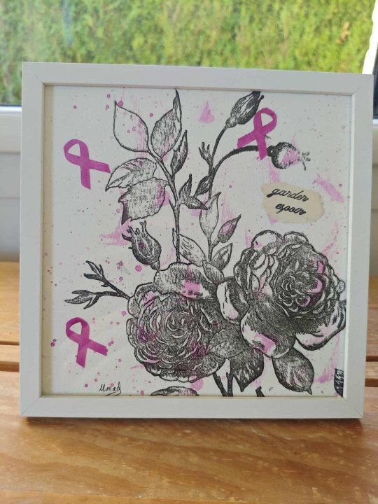 Cadre Octobre Rose – Garder espoir – Aquarelle et tampons