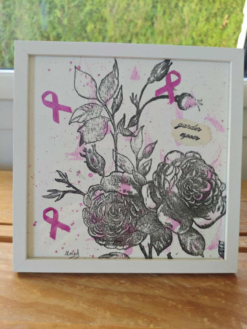 Cadre Octobre Rose – Garder espoir – Aquarelle et tampons