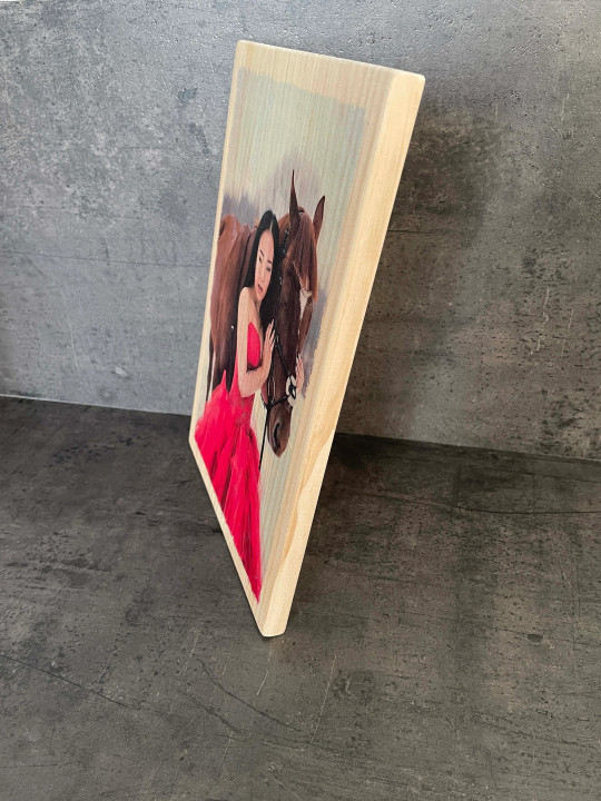 Photo sur bois femme et son cheval 20 x 30 cm