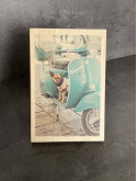 Photo sur bois chien sur Vespa 20x30cm