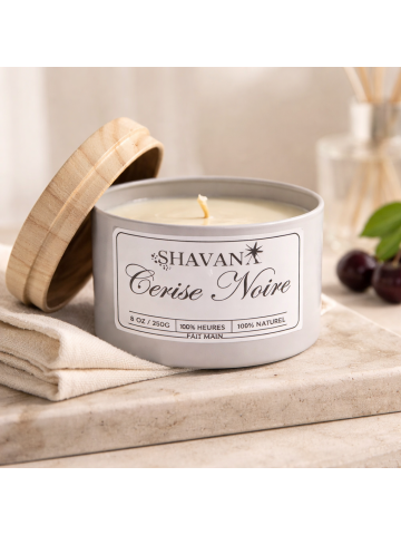 Bougie Cerise Noire - Pot Blanc