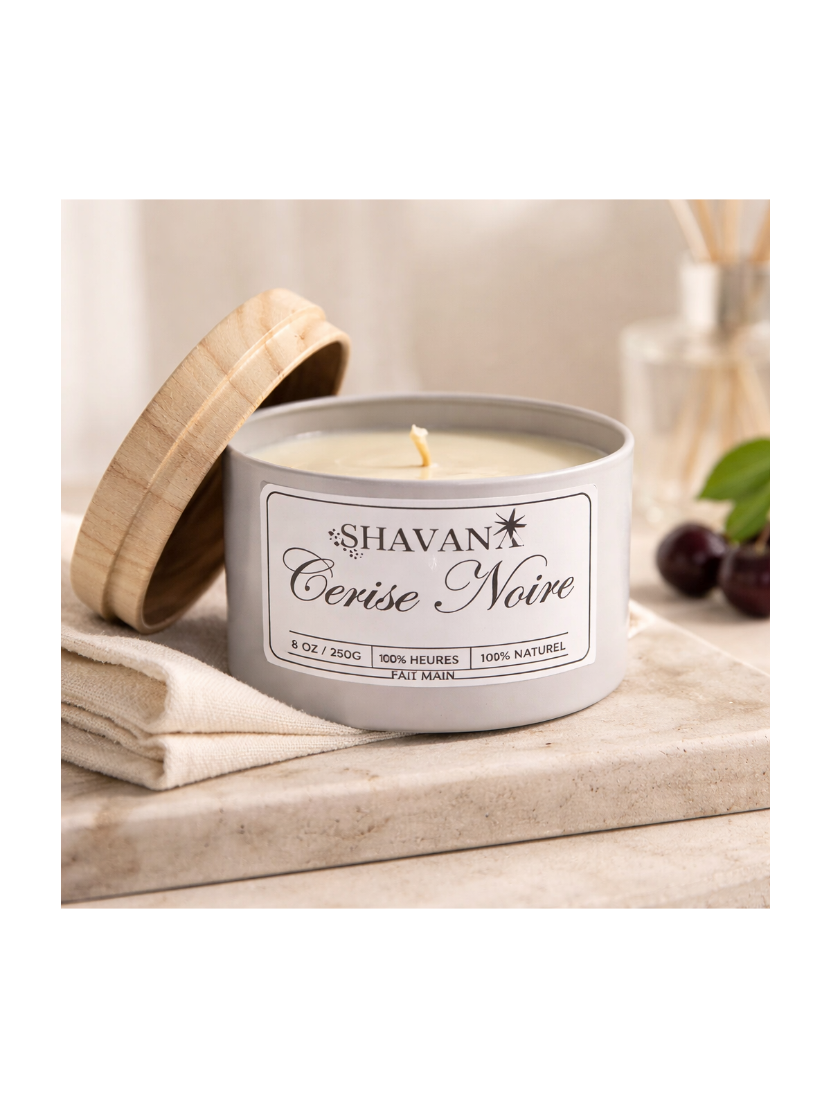 Bougie Cerise Noire - Pot Blanc
