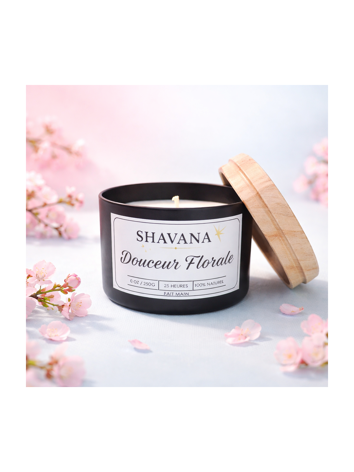Bougie Douceur Florale - Pot Noir