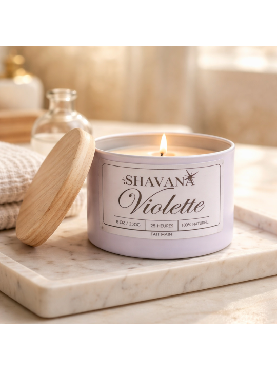 Bougie Violette - Pot Blanc