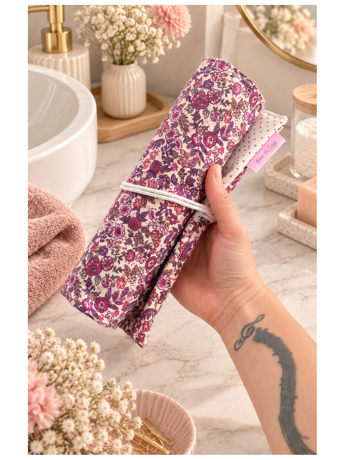 Pochette à pinceaux de maquillage, trousse à rouler