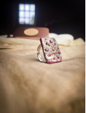 Bague carrée rose fuchsia et dorée en argile polymère – Acier inoxydable rhodié