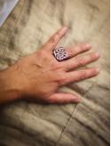 Bague carrée rose fuchsia et dorée en argile polymère – Acier inoxydable rhodié