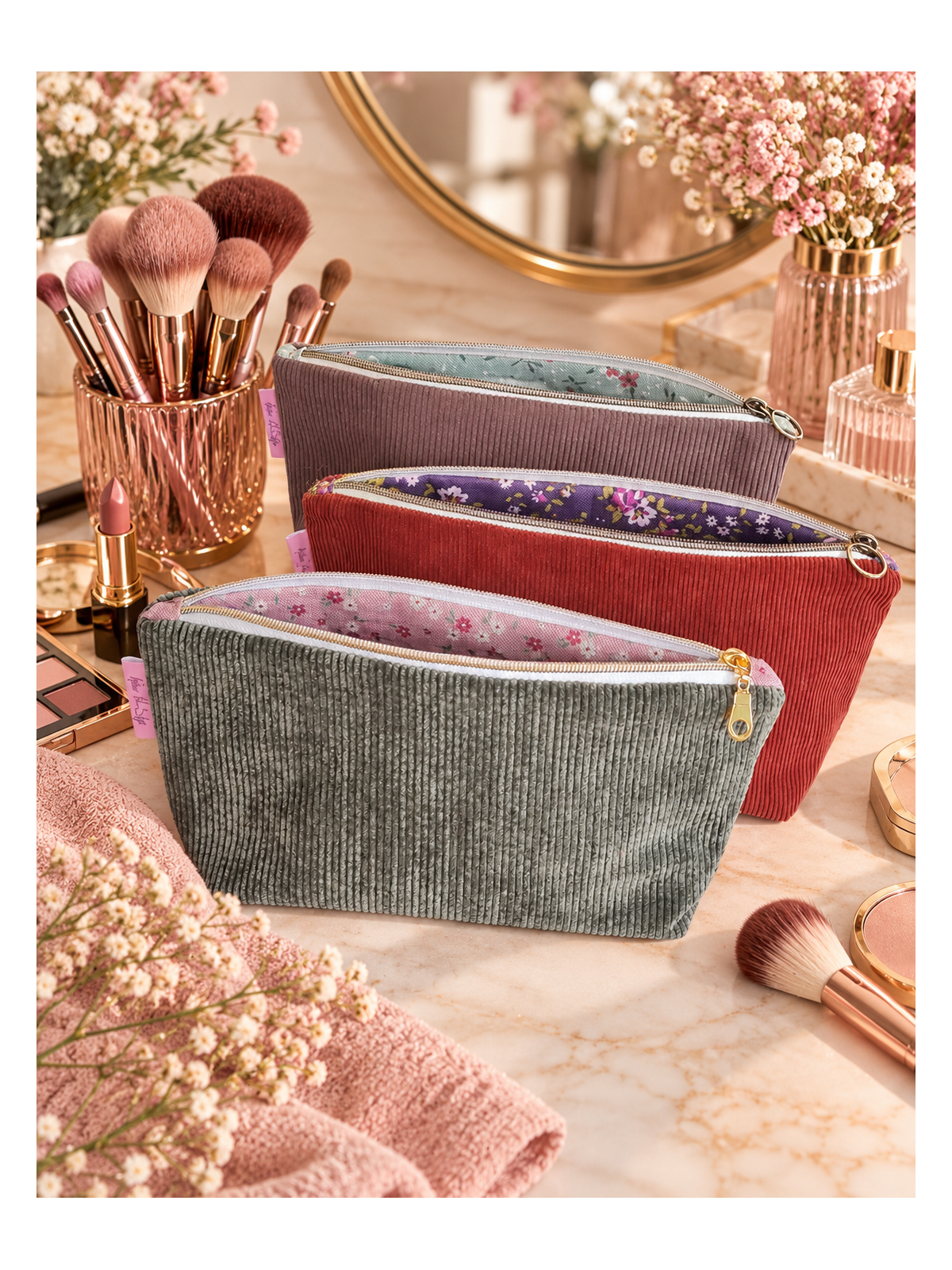 Trousse en velours côtelé