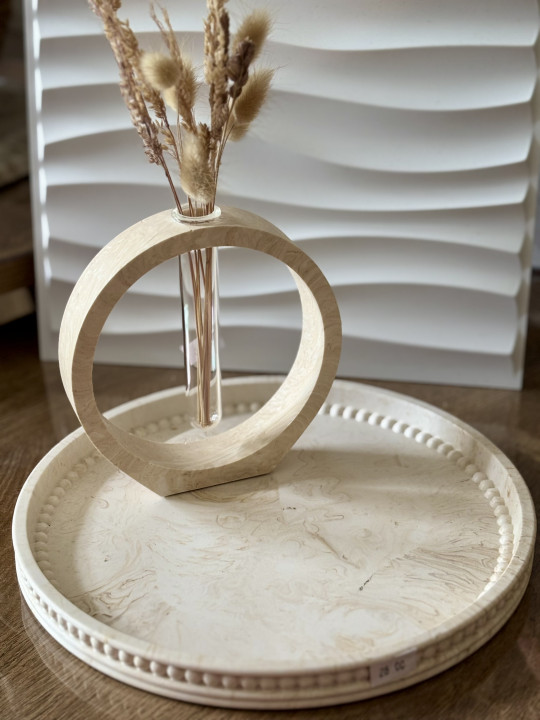 Grand plateau rond marbré beige 