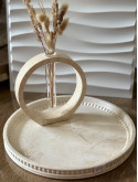 Grand plateau rond marbré beige 