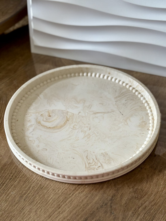 Grand plateau rond marbré beige 