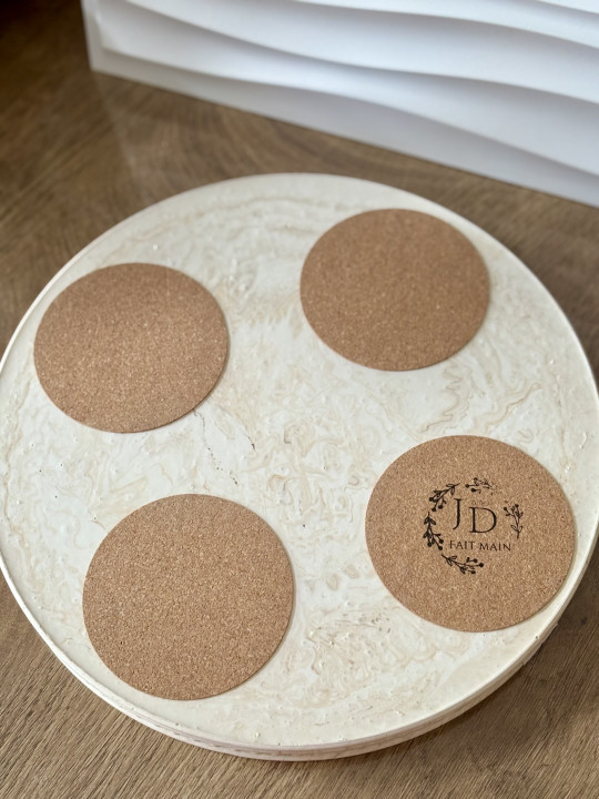 Grand plateau rond marbré beige 