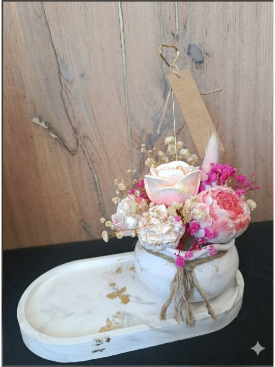 Le Duo Floral Éternel – Pot, Plateau & Son Bouquet