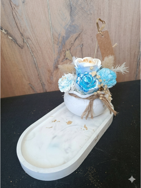 Le Duo Floral Éternel – Pot, Plateau & Son Bouquet