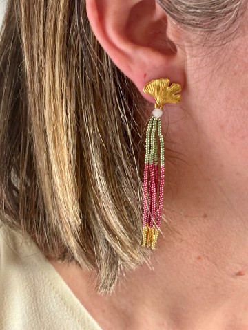 Boucles d'Oreilles Ginkgo et Franges Miyuki