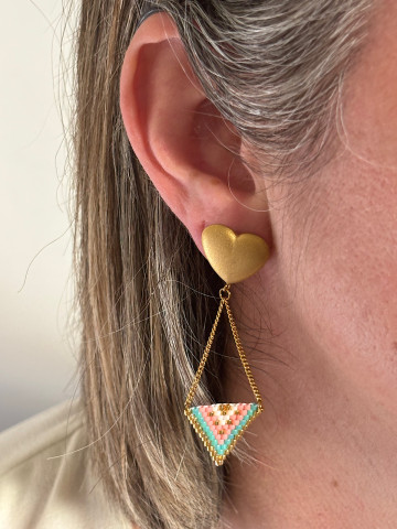 Boucles d'oreilles cœur et triangle en perles Miyuki