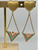 Boucles d'oreilles cœur et triangle en perles Miyuki