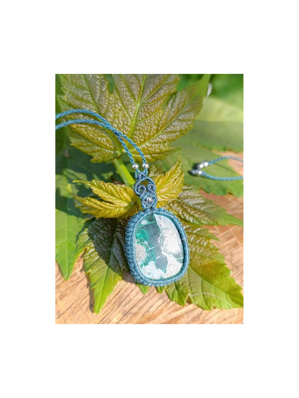collier micromacramé pierre chrysocolle