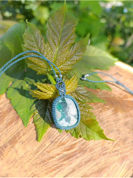 collier micromacramé pierre chrysocolle