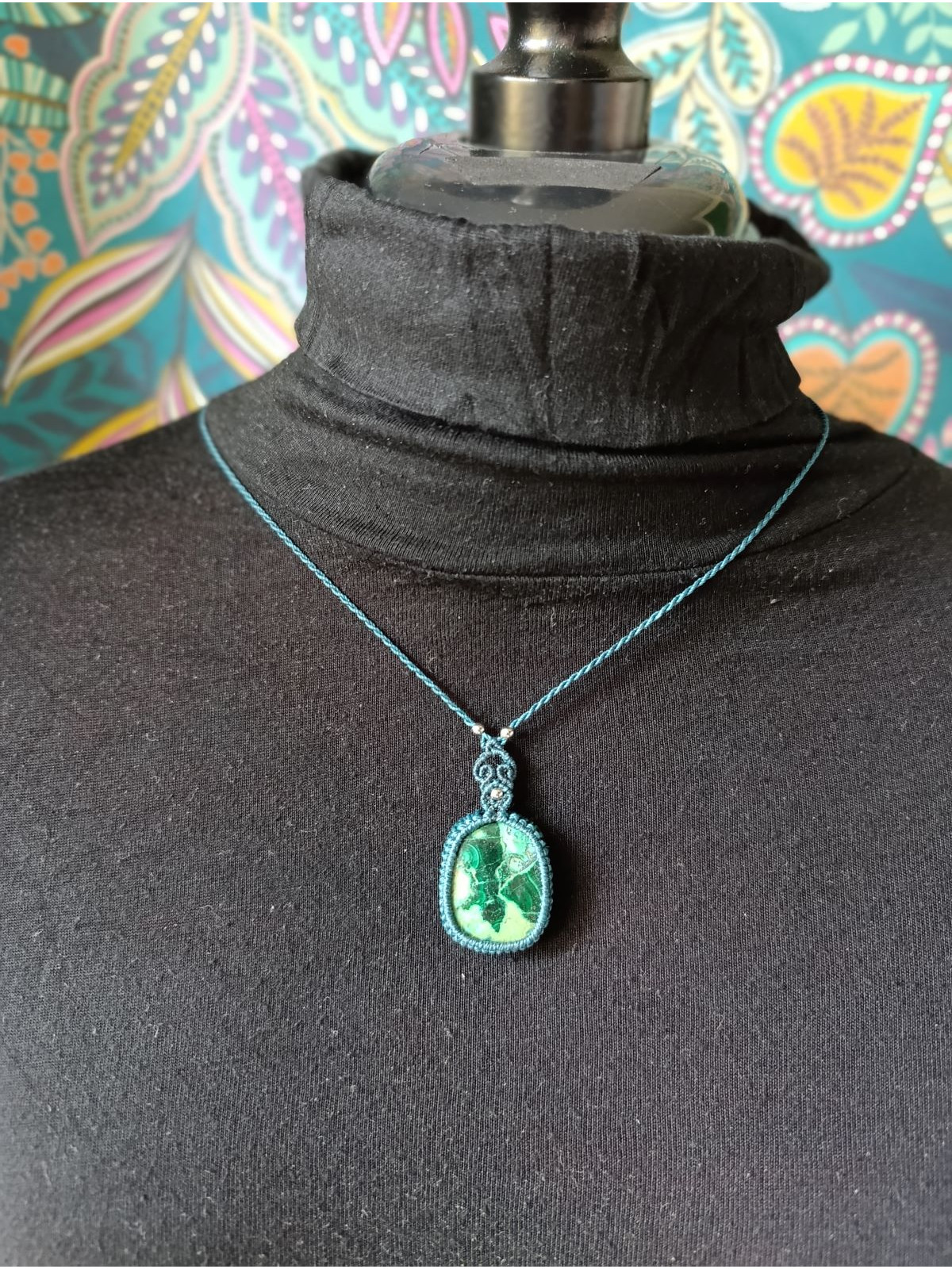 collier micromacramé pierre chrysocolle