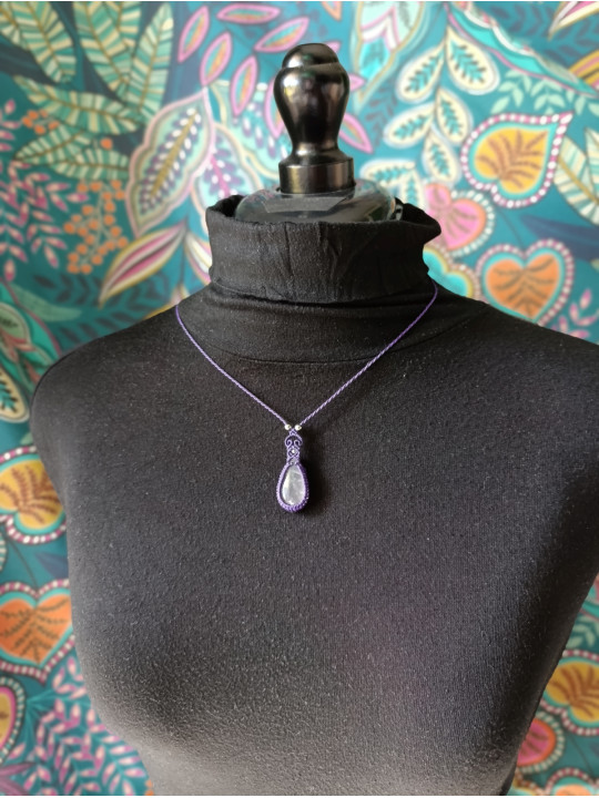 collier micromacramé pierre quartz rose