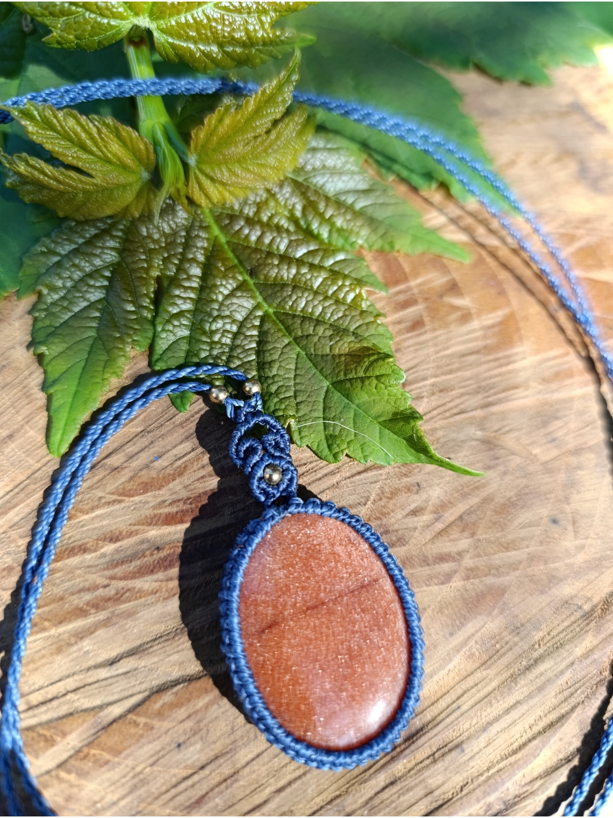 collier micromacramé pierre aventurine multicolore