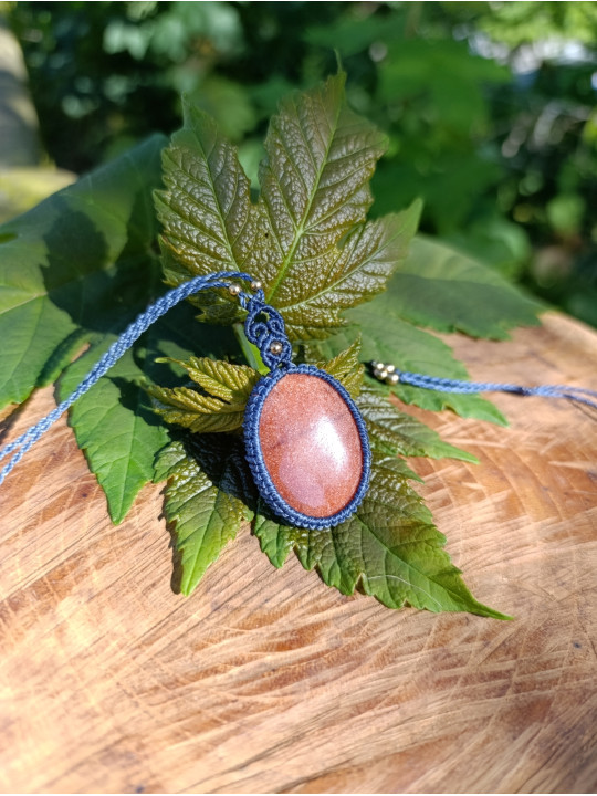 collier micromacramé pierre aventurine multicolore