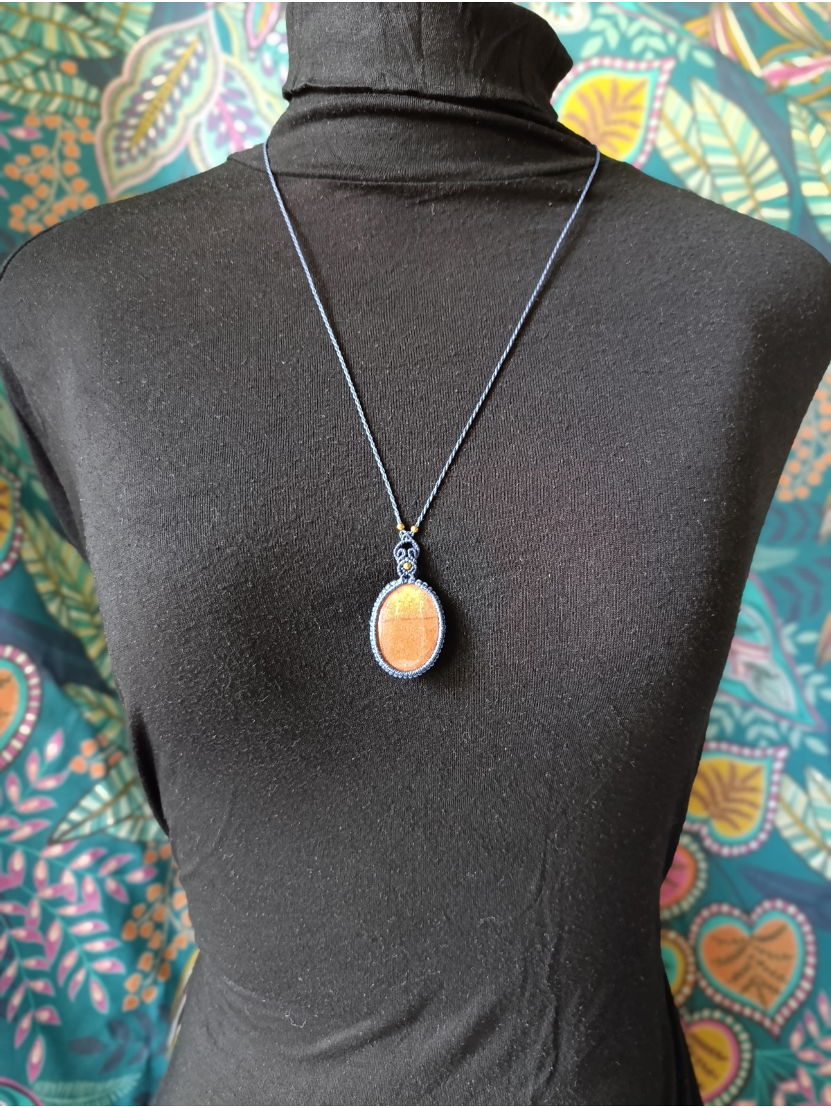 collier micromacramé pierre aventurine multicolore