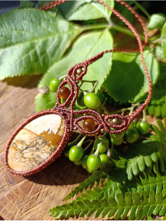 collier micromacramé pierre jaspe paysage