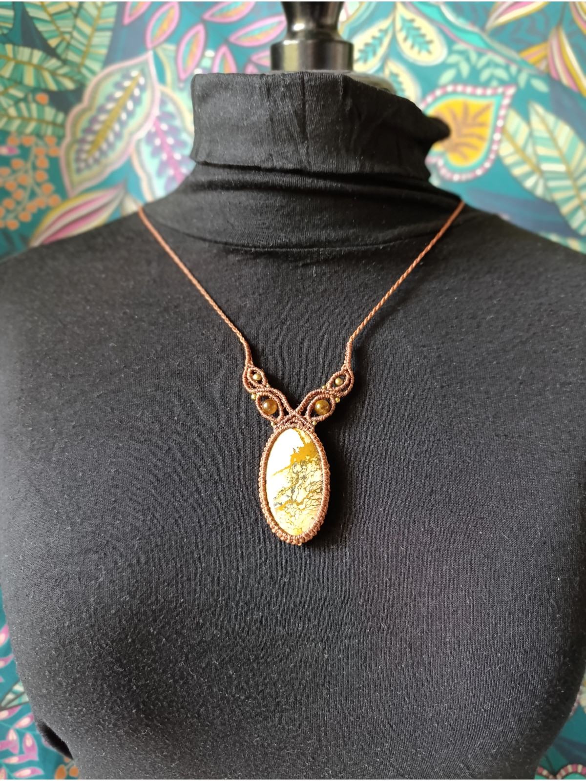 collier micromacramé pierre jaspe paysage
