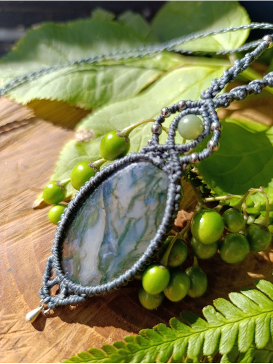 collier micromacramé pierre agate mousse
