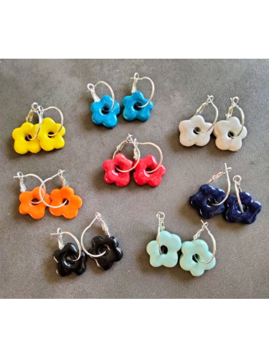 Boucles d'oreilles fleurs en céramique émaillée