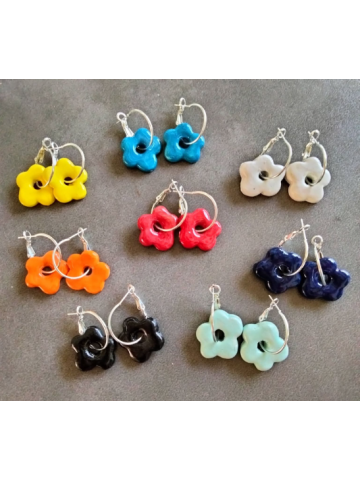 Boucles d'oreilles fleurs en céramique émaillée