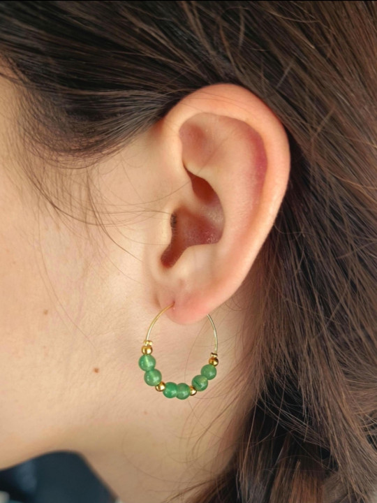 Boucles d'oreilles créoles en acier inoxydable et pierres naturelles 