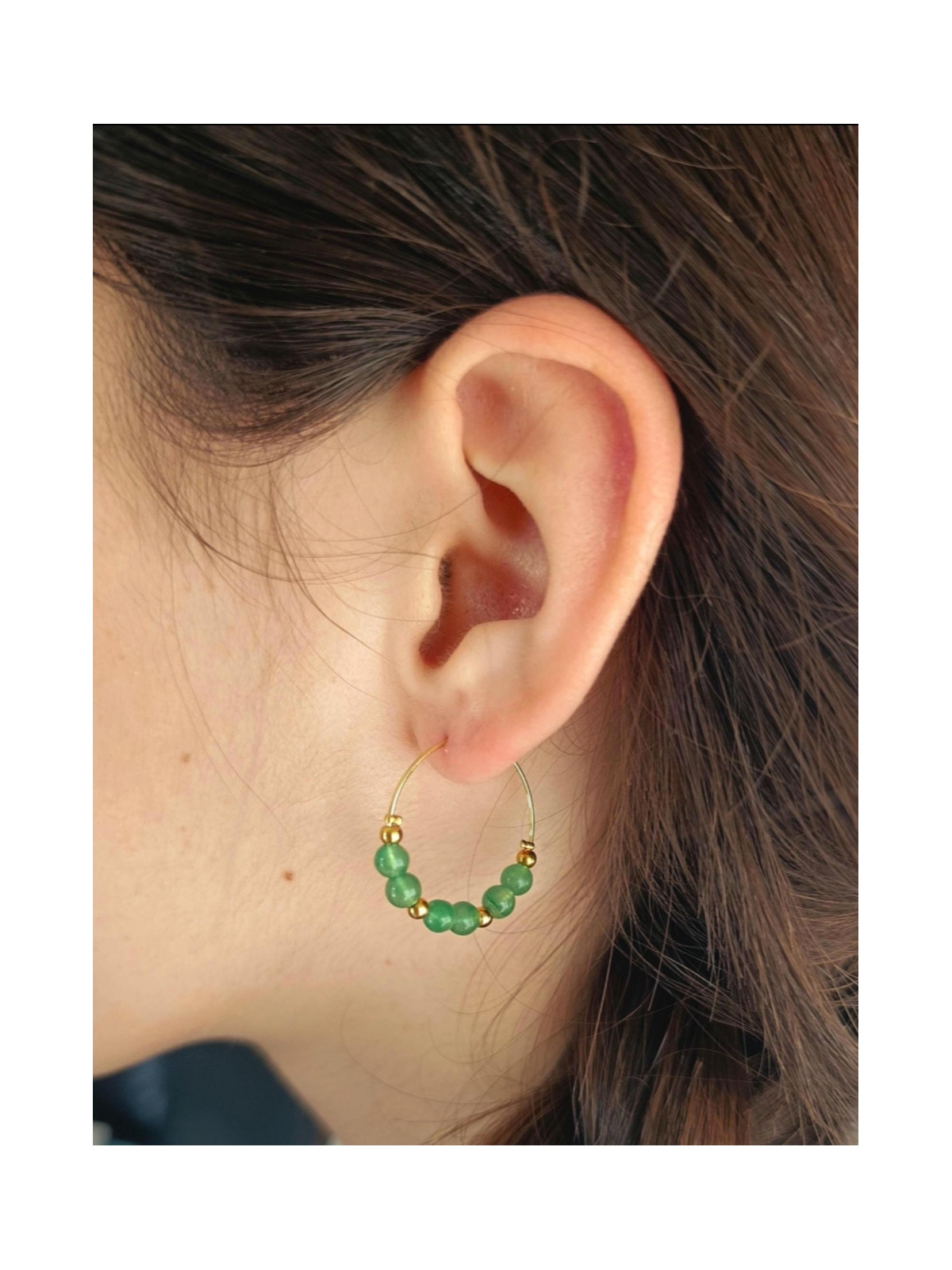 Boucles d'oreilles créoles en acier inoxydable et pierres naturelles 