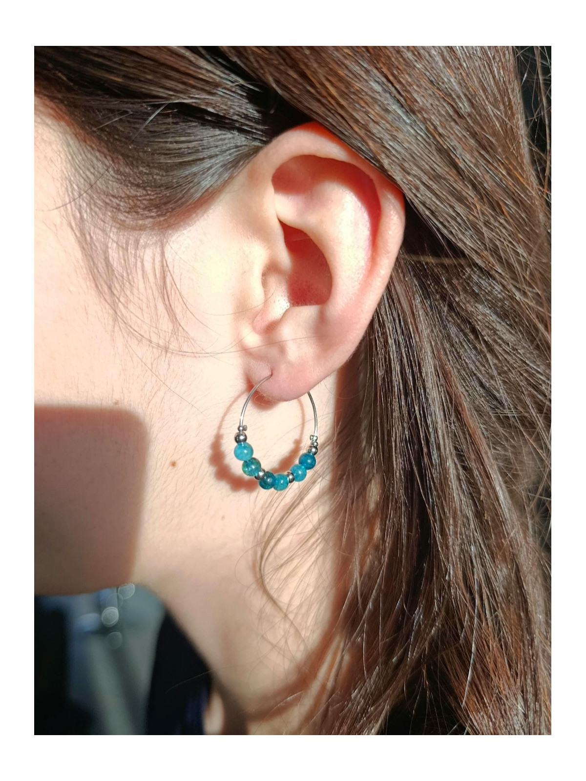 Boucles d'oreilles créoles en acier inoxydable et pierres naturelles 