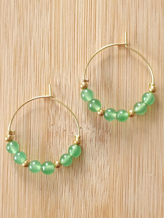 Boucles d'oreilles créoles en acier inoxydable et pierres naturelles 