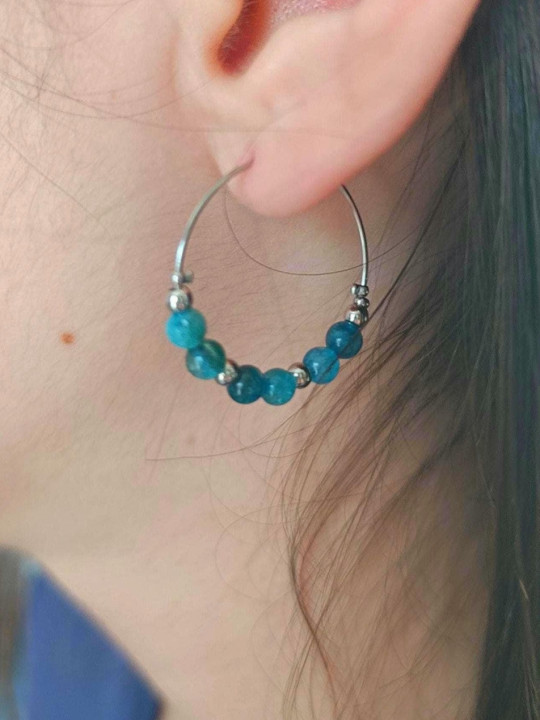 Boucles d'oreilles créoles en acier inoxydable et pierres naturelles 