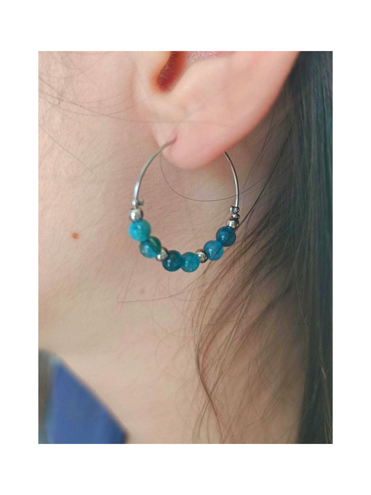 Boucles d'oreilles créoles en acier inoxydable et pierres naturelles 