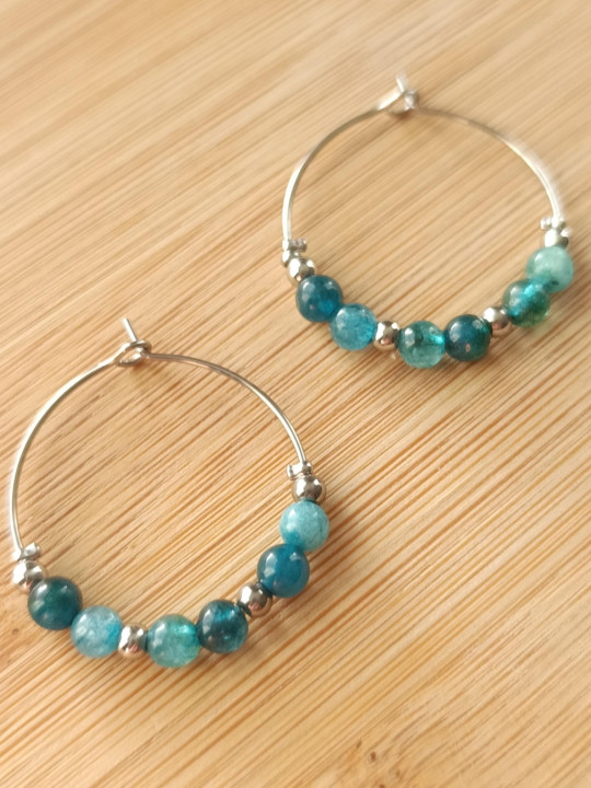 Boucles d'oreilles créoles en acier inoxydable et pierres naturelles 